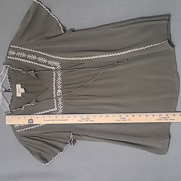 Style & Co Women's Green Embroidered Flutter Sleeve Peasant Blouse - Size Medium - Picture 6 of 12